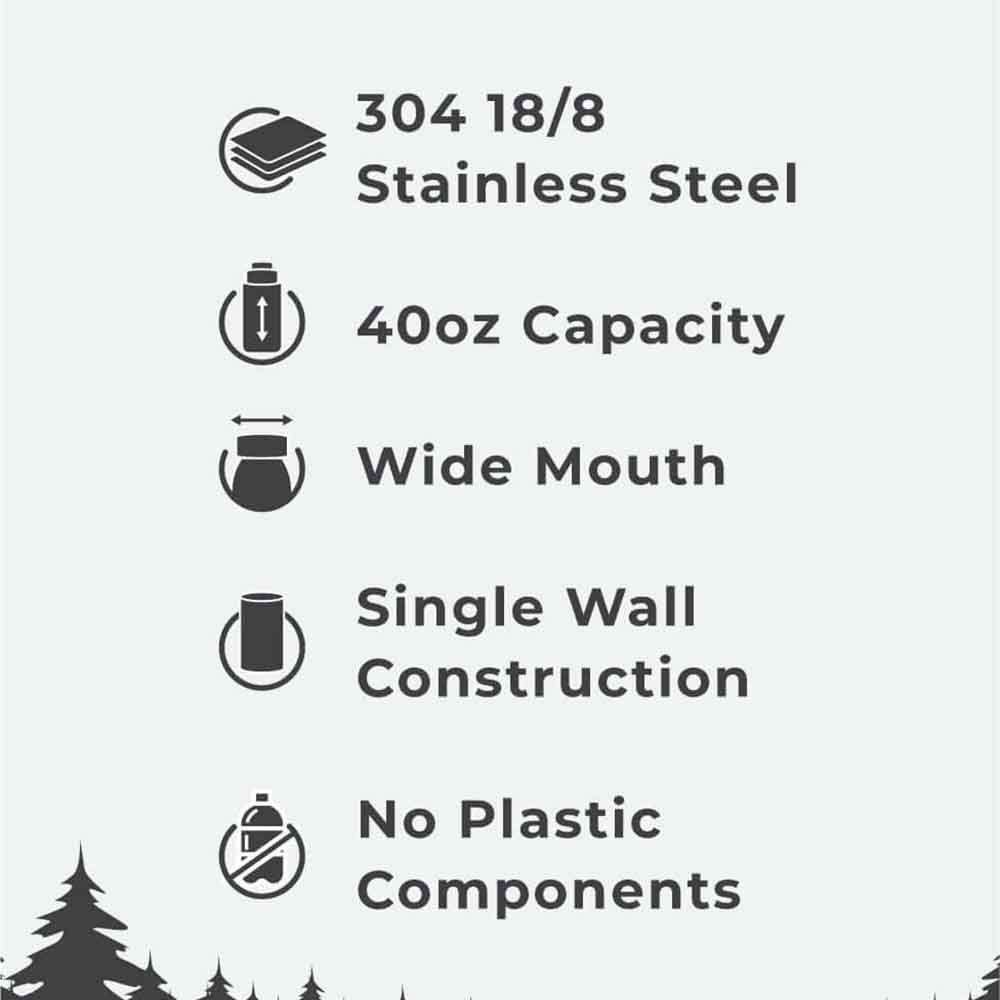 40oz Single Wall Stainless Steel Water Bottle